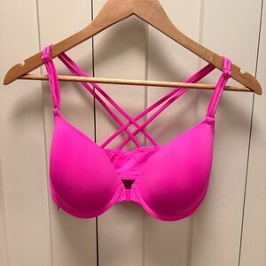 💖Victoria's Secret-Hot Pink Strappy -T-Shirt Lightly Lined Bra-Size 34DD